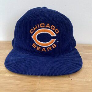 VINTAGE Chicago Bears Hat Cap Snapback Blue Corduroy NFL Football Shell Adult